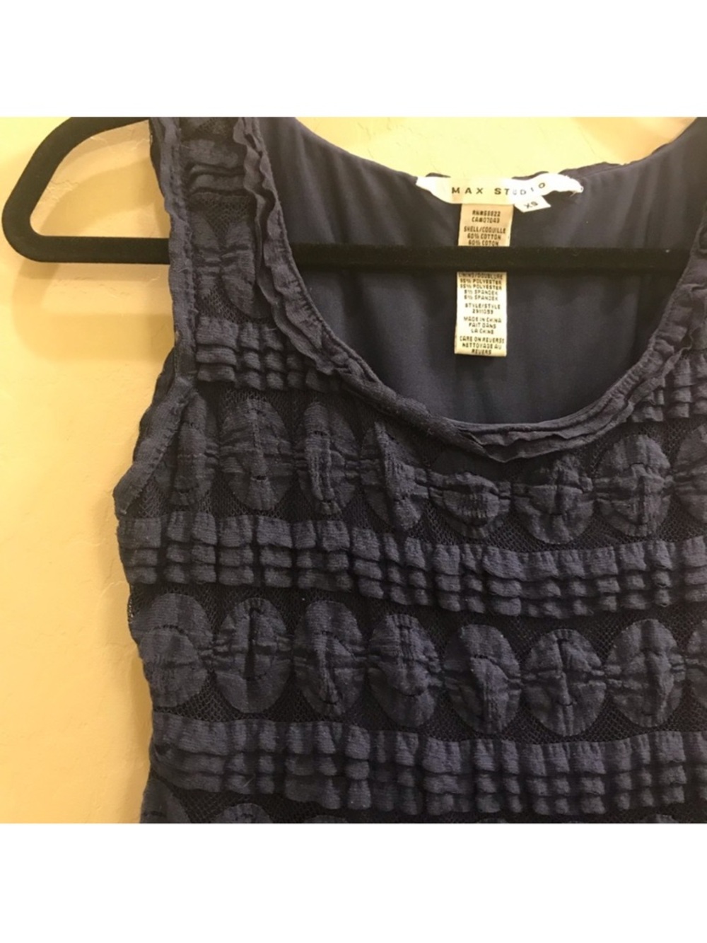 Max Studio Dark Navy Textured Ruffle Scoop Neck Mini Dress Size XS - Picture 2 of 6